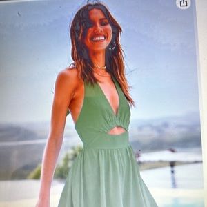 Women’s summer sleeveless halter, V-neck backless cut out party swing dress